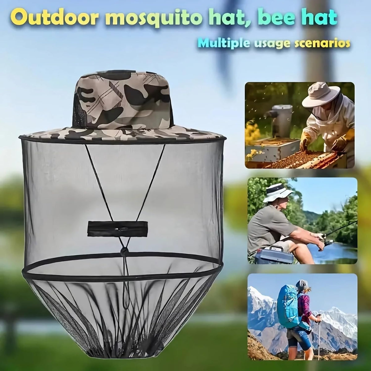 1Pack Anti-Mosquito Mesh Fishing Cap, Mosquito Head Net Hat with Removable Hidden Netting，for Outdoor Hiking Gardening Beekeeping