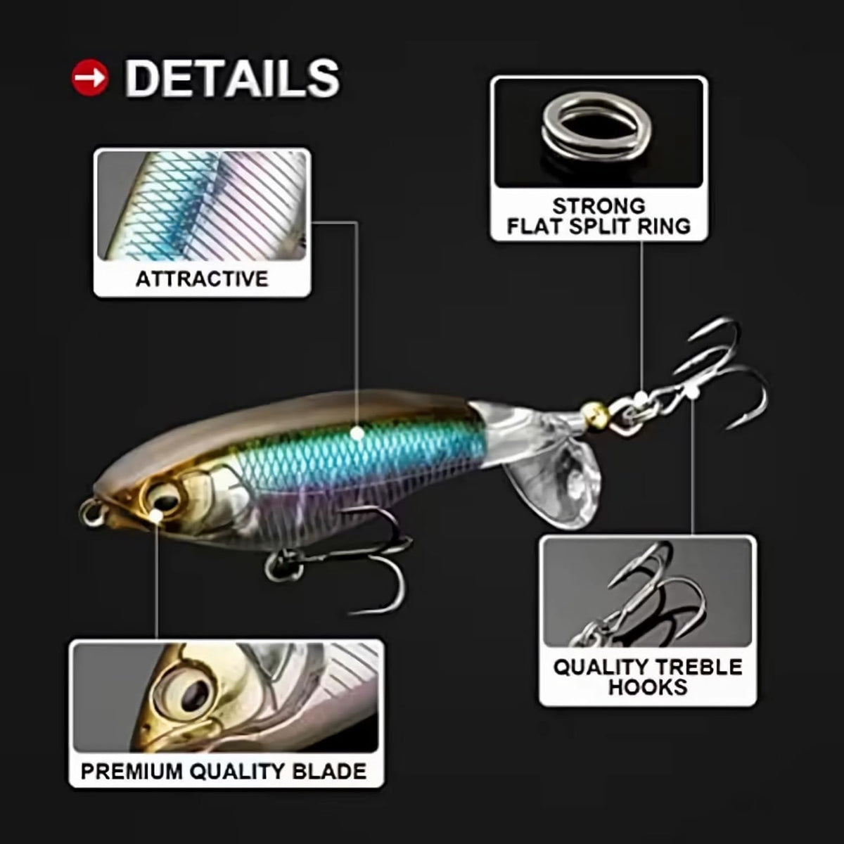 5Pcs Premium Top Water Fishing Lures, Lure for Bass with Soft Propeller Tail Catfish,Pike Perch, Bass, Lures Freshwater or Saltwater