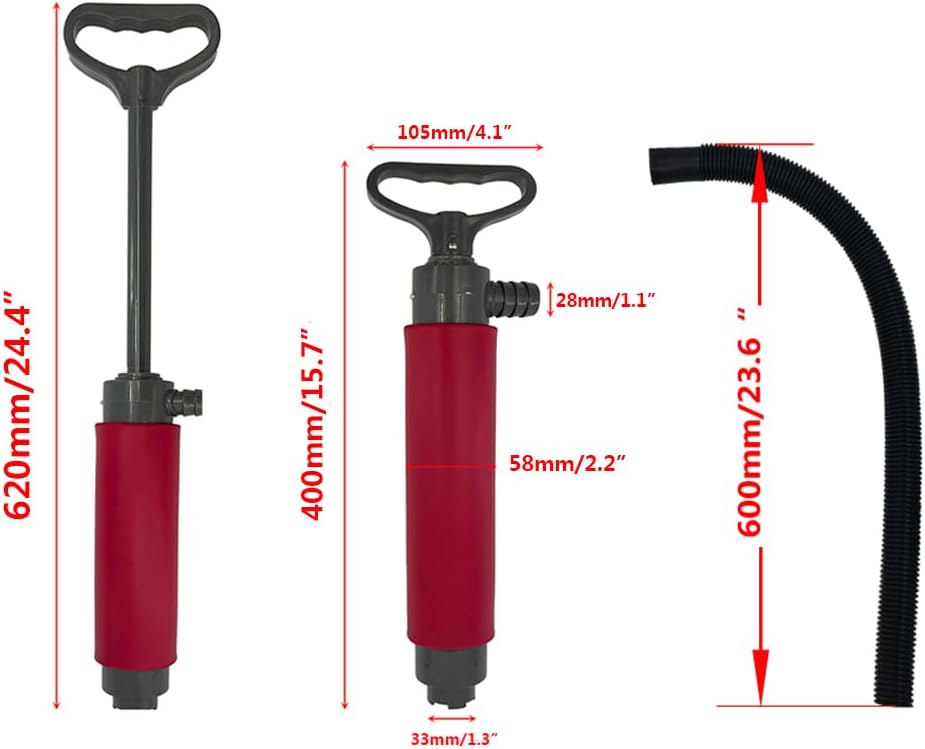hand Red Bilge Pump for Kayak Canoe and Boat,15.7Inch Manual Portable Hand Water Pumps Sump with Hose