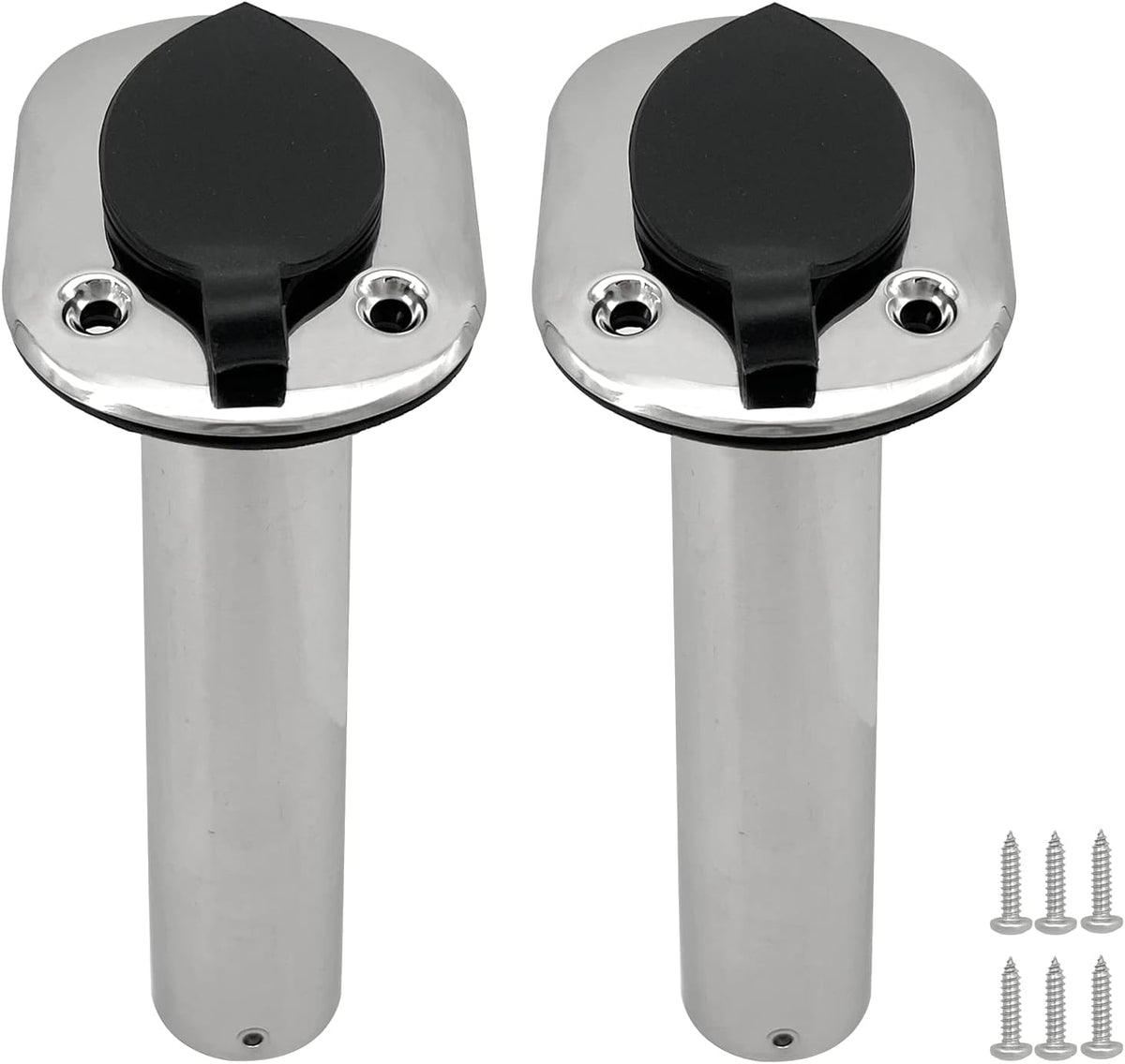 2PCS Boat Stainless Steel Polished Fishing Rod Holder Flush Mount 15/30/90 Degree Casting Flange with Rubber Cap, Liner, Gasket PVC Cap and Inner Tube for Marine Yacht Kayak 2pcs 15�