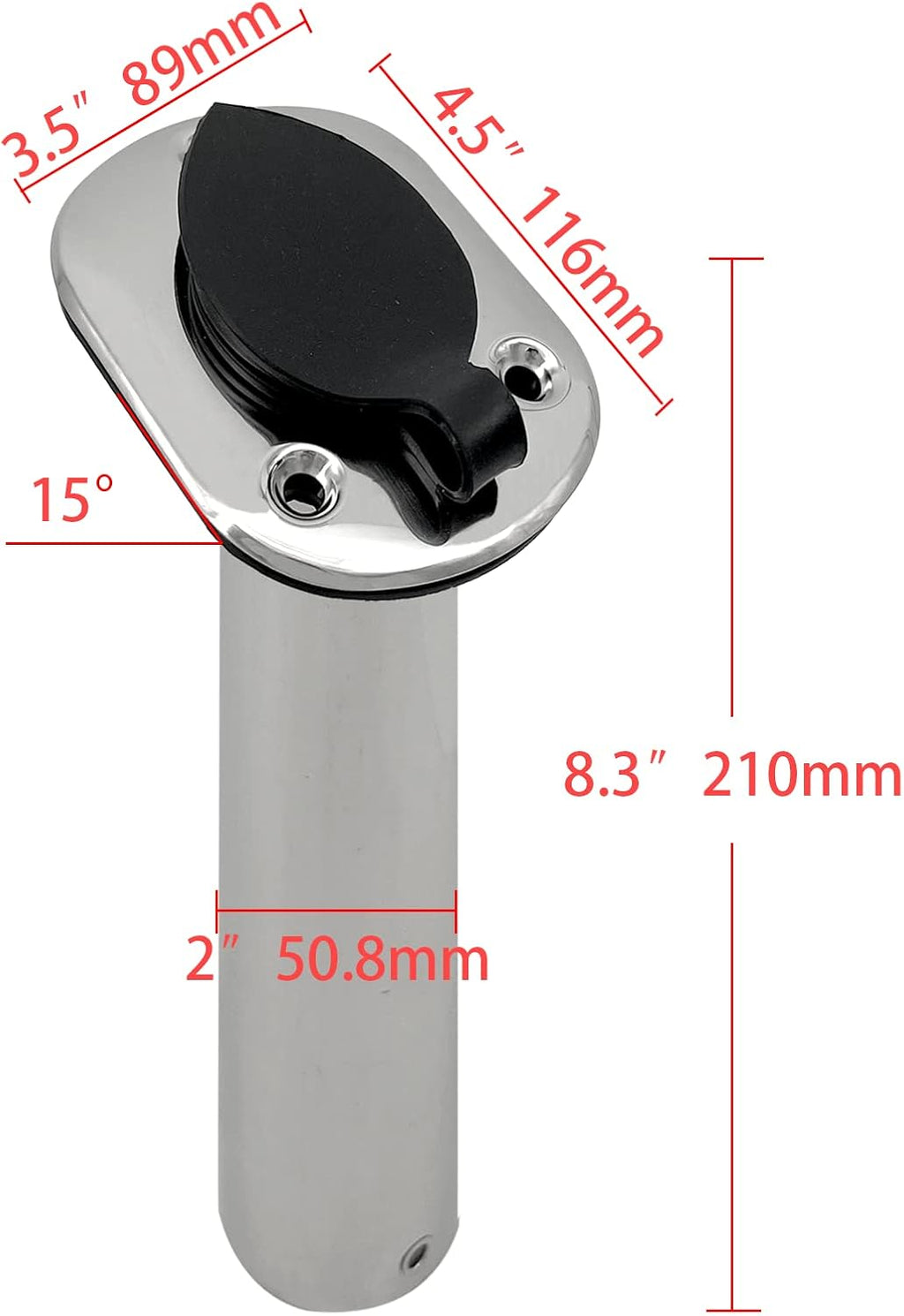 2PCS Boat Stainless Steel Polished Fishing Rod Holder Flush Mount 15/30/90 Degree Casting Flange with Rubber Cap, Liner, Gasket PVC Cap and Inner Tube for Marine Yacht Kayak 2pcs 15�