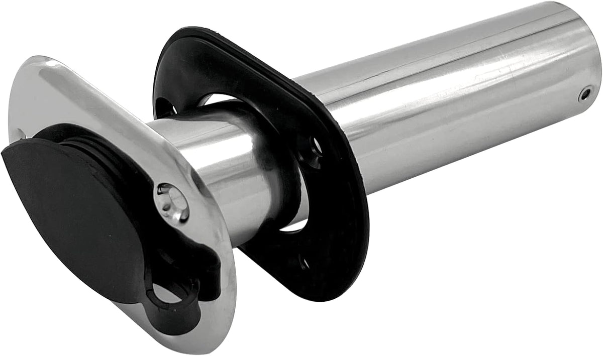 2PCS Boat Stainless Steel Polished Fishing Rod Holder Flush Mount 15/30/90 Degree Casting Flange with Rubber Cap, Liner, Gasket PVC Cap and Inner Tube for Marine Yacht Kayak 2pcs 15�