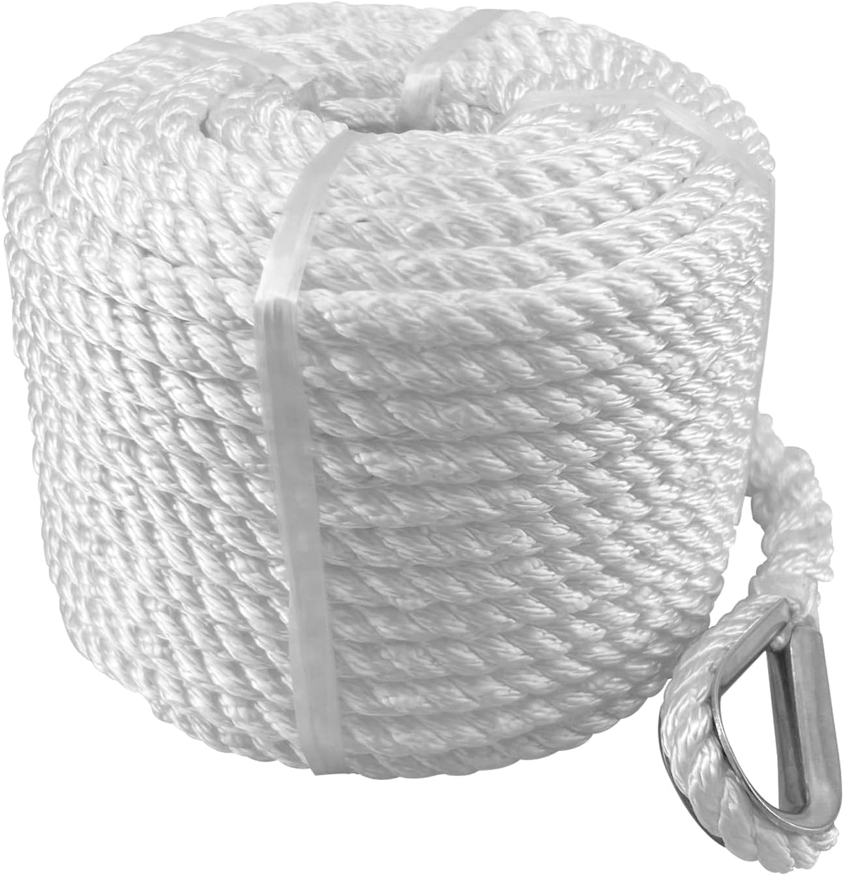 Solid Braid Nylon Anchor Rope (3/8" x 100') Line Boat with Stainless Steel Thimble & Shackle