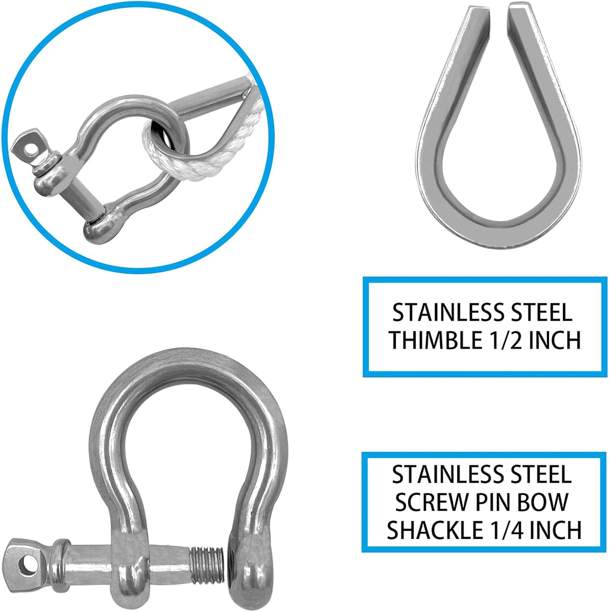 Solid Braid Nylon Anchor Rope (3/8" x 100') Line Boat with Stainless Steel Thimble & Shackle