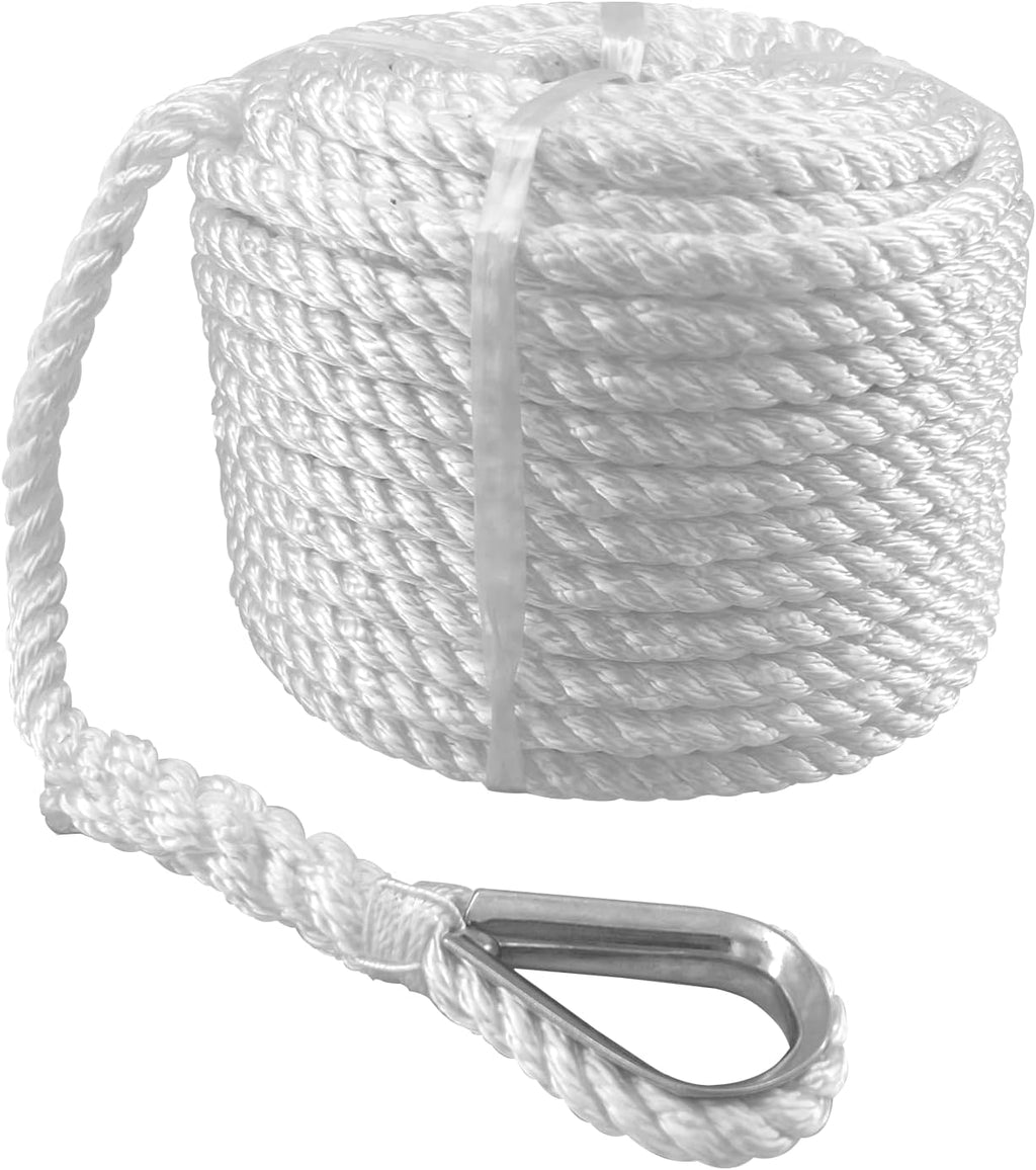 Solid Braid Nylon Anchor Rope (3/8" x 100') Line Boat with Stainless Steel Thimble & Shackle