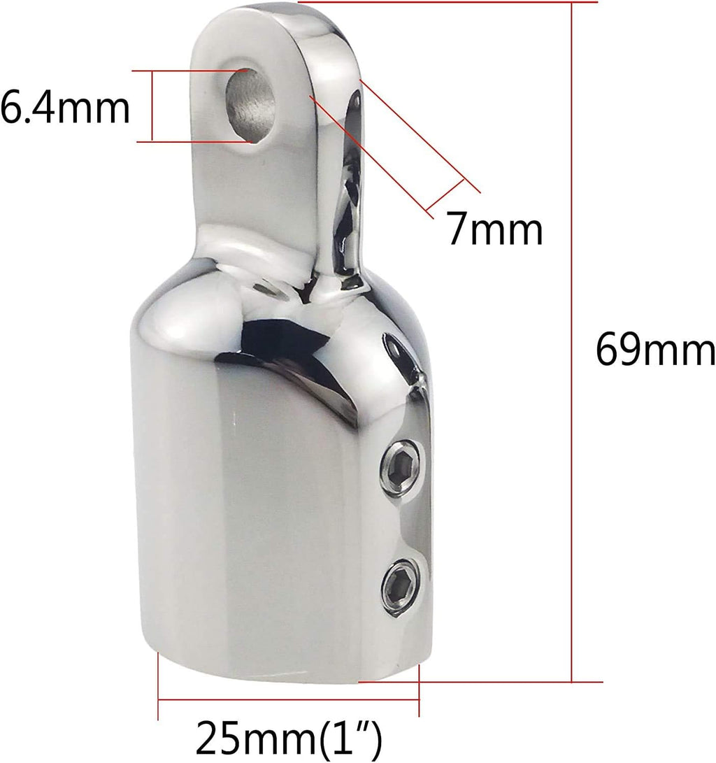 316 Stainless Steel Heavy Duty Fitting Bimini Top Cap Fits 1" (25.4mm) OD Round Tube External Eye End with Two Screws for Boat Covers Marine Hardware(2pcs)