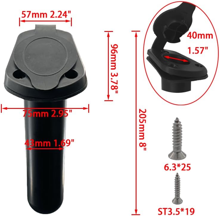 2Pcs Kayak Rod Holder, Deck Plastic Flush Mount Boat Holders and Cap Cover for Fishing, Canoe Tackle Accessory Tool