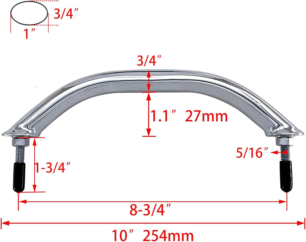 Boat 316 Stainless Steel 8-3/4'' Polished Grab Handle Oval Tube Bar Handrail for Marine Yacht RV