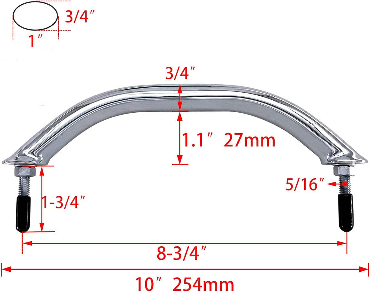 Boat 316 Stainless Steel 8-3/4'' Polished Grab Handle Oval Tube Bar Handrail for Marine Yacht RV