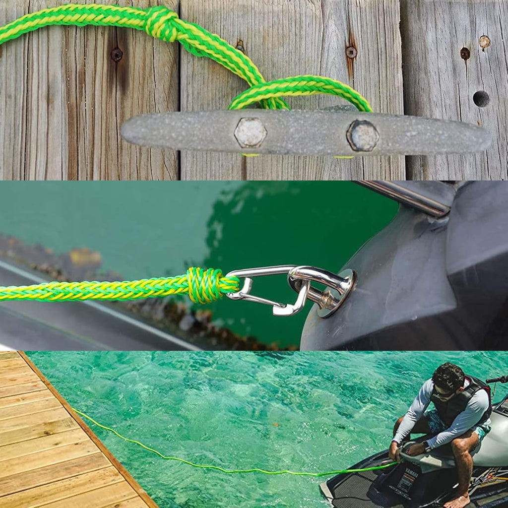 Kayak Tow Rope with Clip Dock Lines Heavy Duty Braided Line Ideal for Jet ski,watercraft Boat, Kayaking, Marine Sets of Two Ropes 1/2 Inch Diameter x 7ft Lengths Green