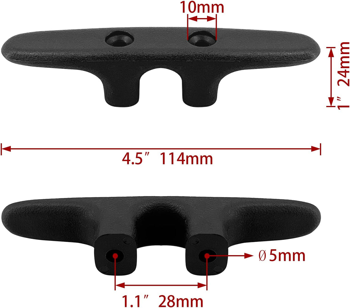 MARINRE 4 PCS Marine Black Nylon Cleat Open Base 4-1/2 in Heavy-Duty Boat Deck and Anchor Line w/Finish