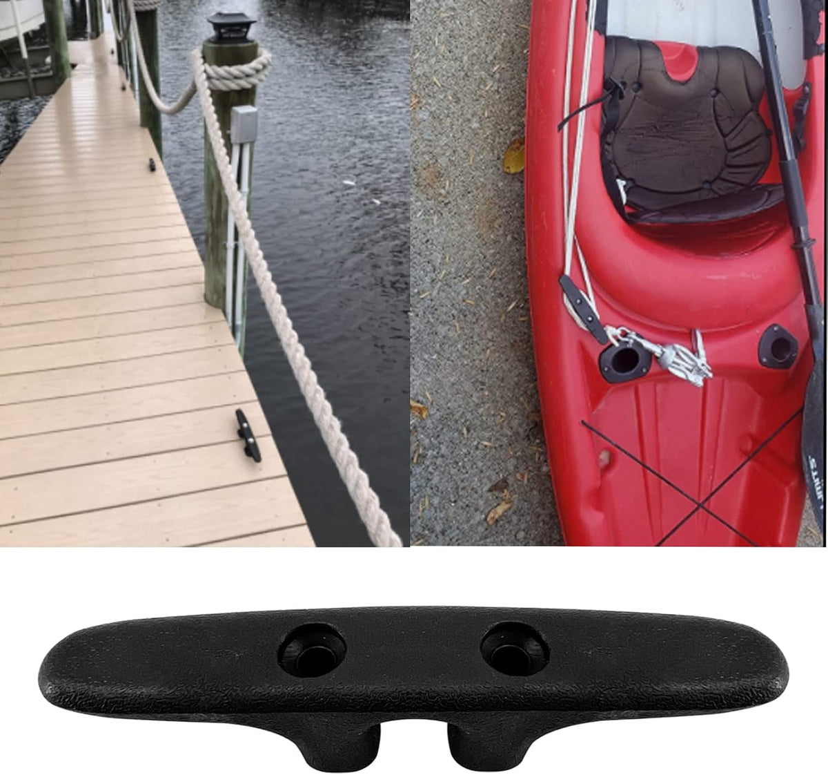 MARINRE 4 PCS Marine Black Nylon Cleat Open Base 4-1/2 in Heavy-Duty Boat Deck and Anchor Line w/Finish