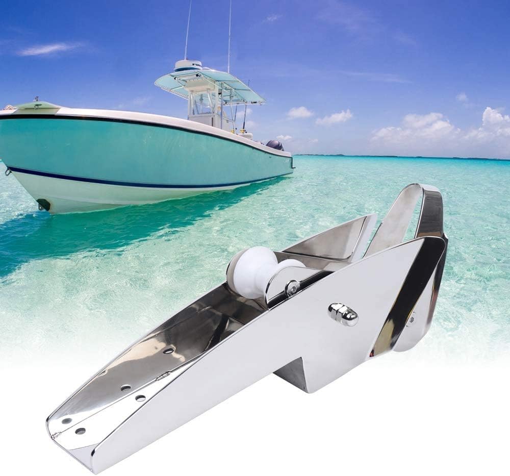 AISI 316 Stainless Steel Hinged Self-Launching Bow Anchor Roller with pivoting Dual-Roller 16.5'' for Marine Yacht Docking Accessories