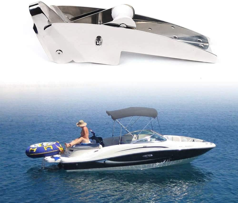 AISI 316 Stainless Steel Hinged Self-Launching Bow Anchor Roller with pivoting Dual-Roller 16.5'' for Marine Yacht Docking Accessories