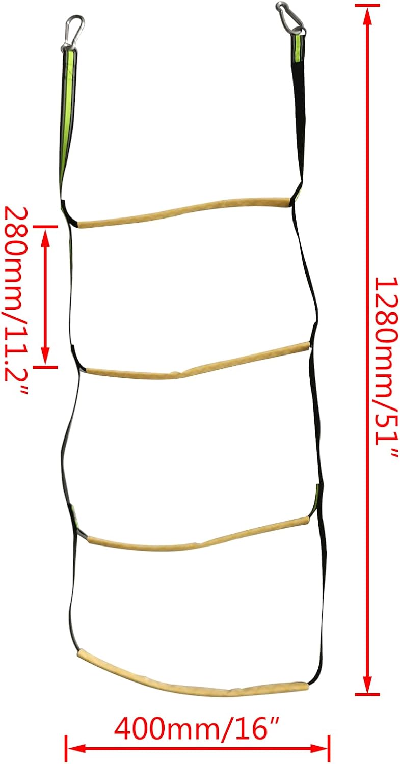 4 Step Boat Rope Ladder, Green and Yellow, Nylon Stainless Steel, 400 lb Load Capacity