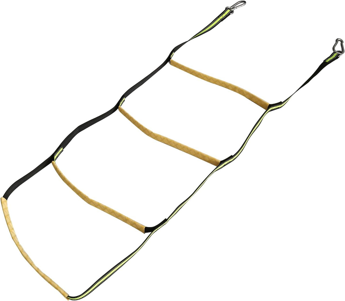 4 Step Boat Rope Ladder, Green and Yellow, Nylon Stainless Steel, 400 lb Load Capacity