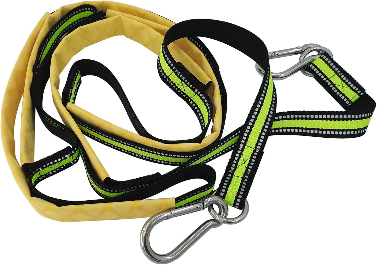 4 Step Boat Rope Ladder, Green and Yellow, Nylon Stainless Steel, 400 lb Load Capacity