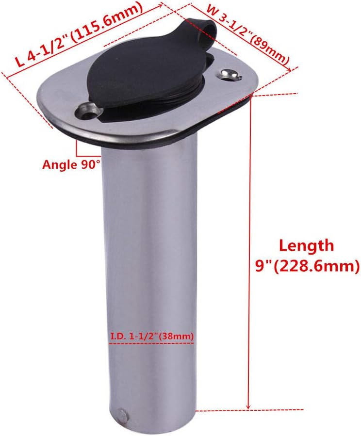 Boat Stainless Steel Fishing Rod Holder Flush Mount 90 Degree with Rubber Cap, Liner and Gasket 1Pcs