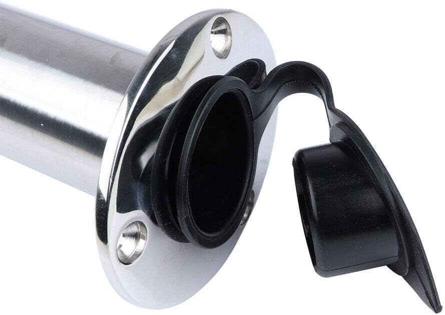 Boat Stainless Steel Fishing Rod Holder Flush Mount 90 Degree with Rubber Cap, Liner and Gasket 1Pcs