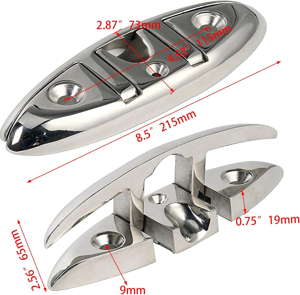 Boat Folding Cleat 8-1/2" Flip-up Heavy Dock Marine Grade 316 Stainless Steel