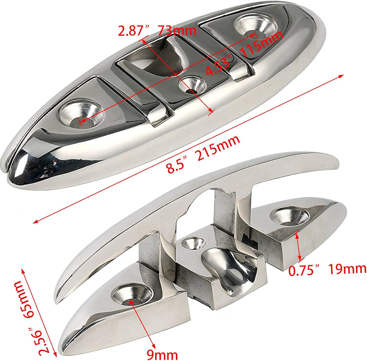 Boat Folding Cleat 8-1/2" Flip-up Heavy Dock Marine Grade 316 Stainless Steel