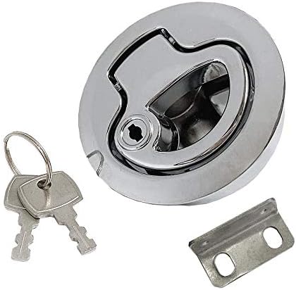 Zinc Alloy 2" Flush Pull Slam Latch Boat Hatch Round Deck for RV Yacht - Locking Style with Keys