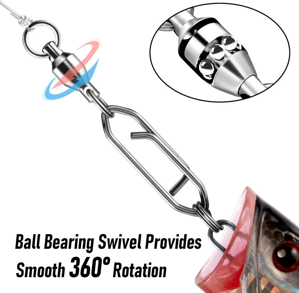 30-Pack Fishing Speed Clips Quick Change Snap Swivels, Ball Bearing Swivel Power Swivels Freshwater Saltwater Crankbait Popper Lures Snaps Connectors Tackle  Size 0+S (33LB) 30pcs