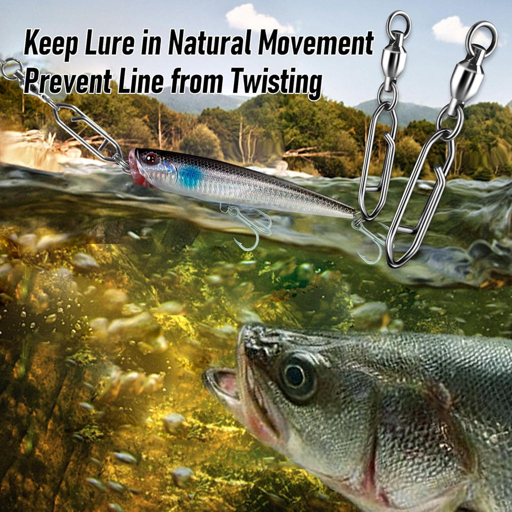 30-Pack Fishing Speed Clips Quick Change Snap Swivels, Ball Bearing Swivel Power Swivels Freshwater Saltwater Crankbait Popper Lures Snaps Connectors Tackle  Size 0+S (33LB) 30pcs