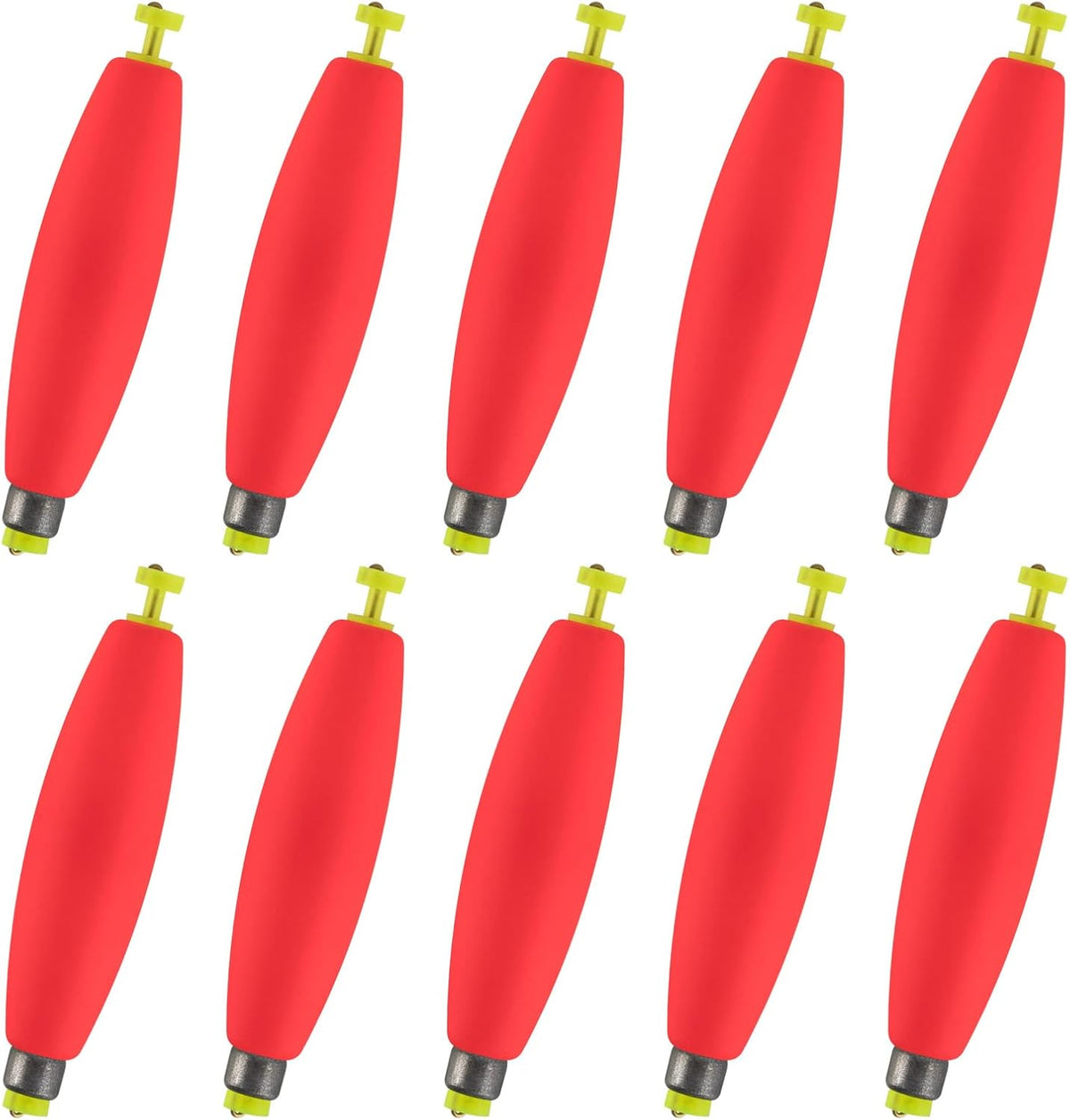 10-Pack Fishing Bobbers Floats, Weighted for Cigar EVA Foam Snap-on Floats Corks Floaters Buoys Crappie Bass Panfish Bluegills Trout Red 1.4IN - 3/32OZ