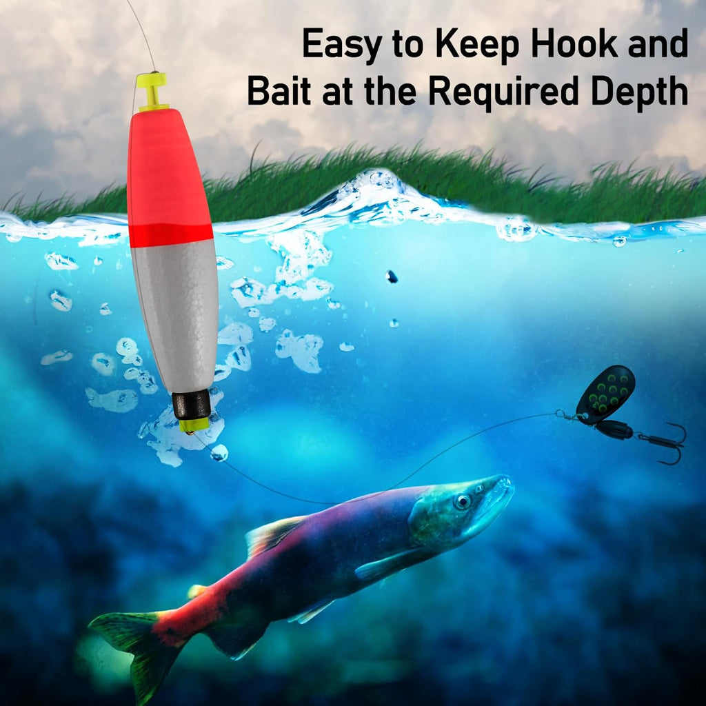 10-Pack Fishing Bobbers Floats, Weighted for Cigar EVA Foam Snap-on Floats Corks Floaters Buoys Crappie Bass Panfish Bluegills Trout Red 1.4IN - 3/32OZ