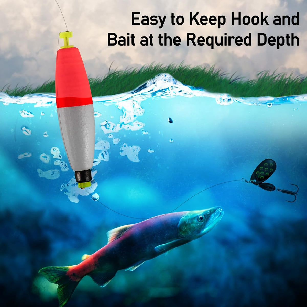 10-Pack Fishing Bobbers Floats, Weighted for Cigar EVA Foam Snap-on Floats Corks Floaters Buoys Crappie Bass Panfish Bluegills Trout Red 1.4IN - 3/32OZ