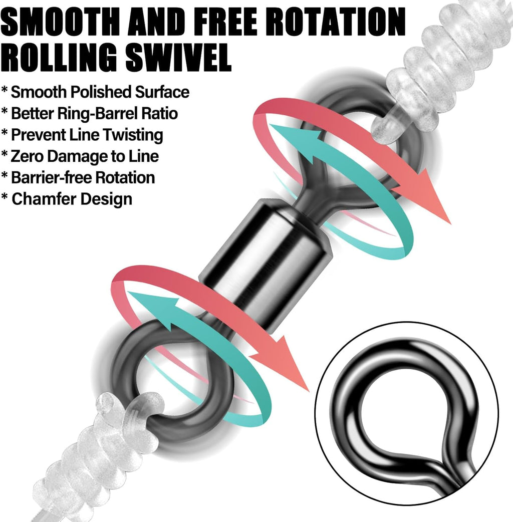 Fishing Barrel Swivels 20 to 50-Pack Tackle Freshwater Saltwater Swivel Rolling Heavy Duty Black Nickel Stainless Steel Lures Leaders Line Connectors Terminal  #10(31LB)-50 Pack