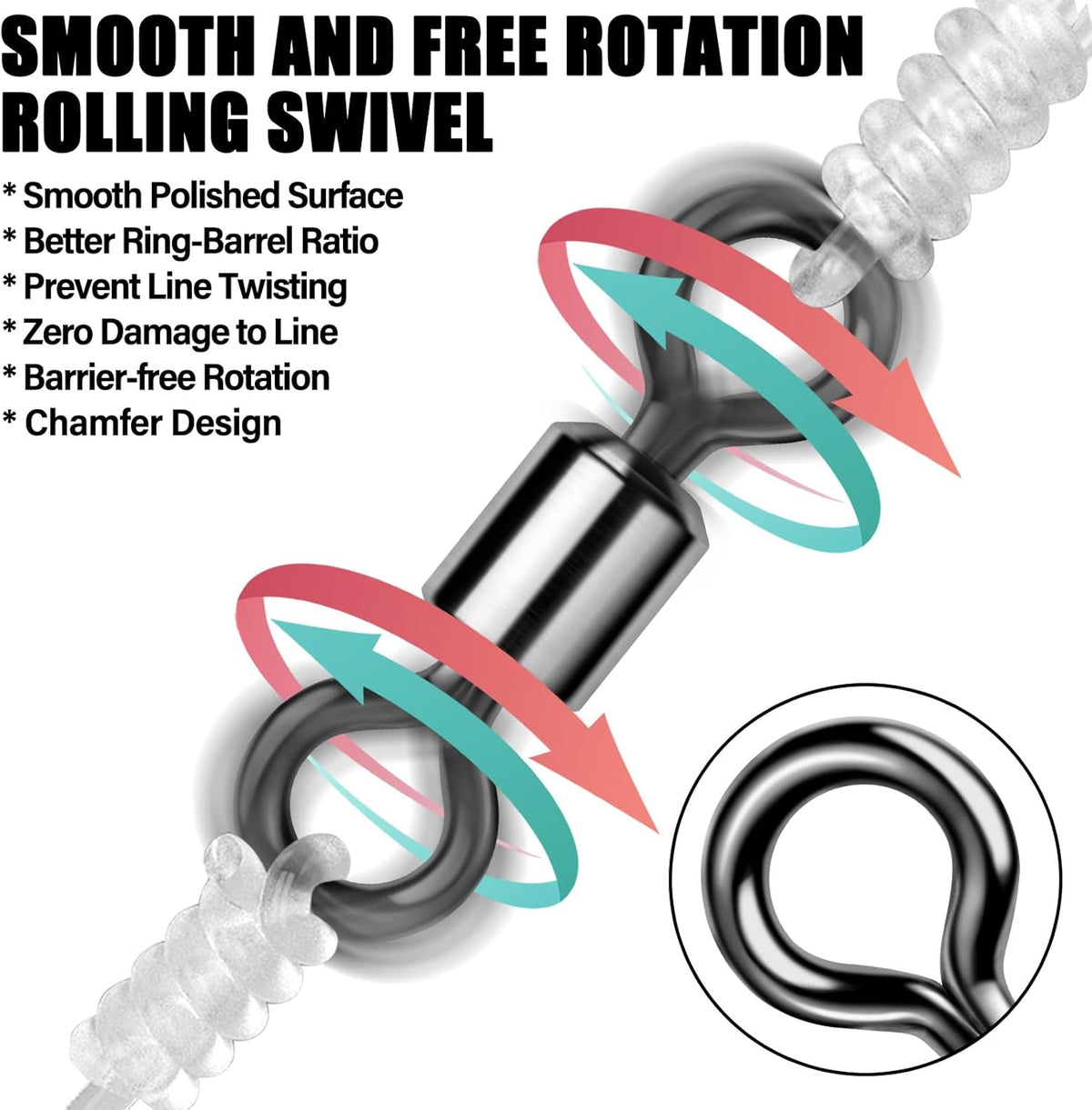 Fishing Barrel Swivels 20 to 50-Pack Tackle Freshwater Saltwater Swivel Rolling Heavy Duty Black Nickel Stainless Steel Lures Leaders Line Connectors Terminal  #10(31LB)-50 Pack