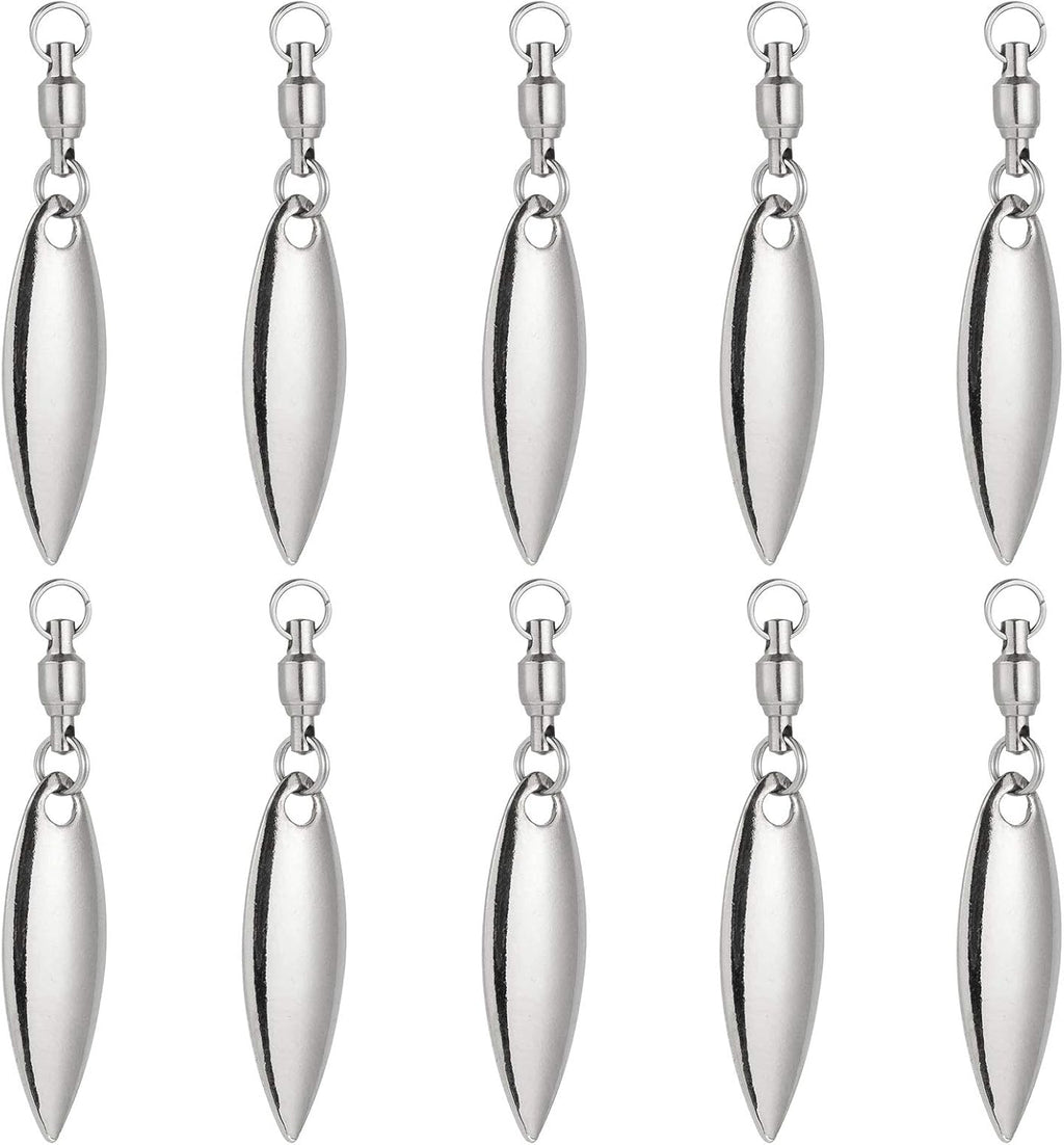 10 Pack Spinner Blades with Ball Bearing Swivels Tail Spinnerbait Lure Making Supplies Bass Lures Soft #3.5 Willow Blades, Silver, 10pcs