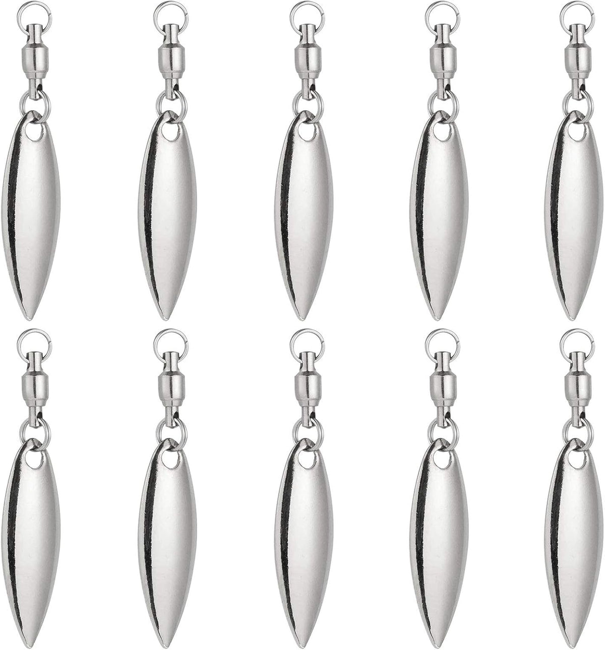 10 Pack Spinner Blades with Ball Bearing Swivels Tail Spinnerbait Lure Making Supplies Bass Lures Soft #3.5 Willow Blades, Silver, 10pcs