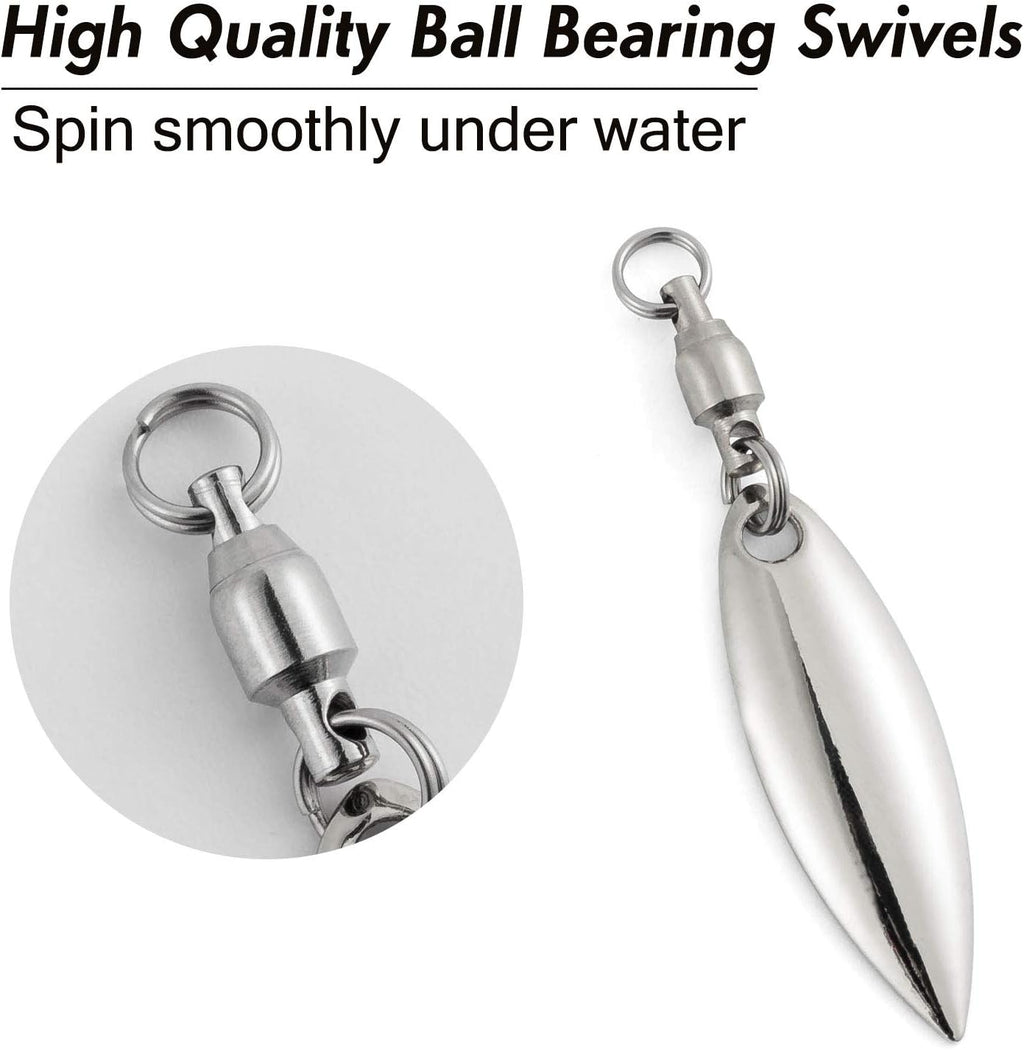 10 Pack Spinner Blades with Ball Bearing Swivels Tail Spinnerbait Lure Making Supplies Bass Lures Soft #3.5 Willow Blades, Silver, 10pcs