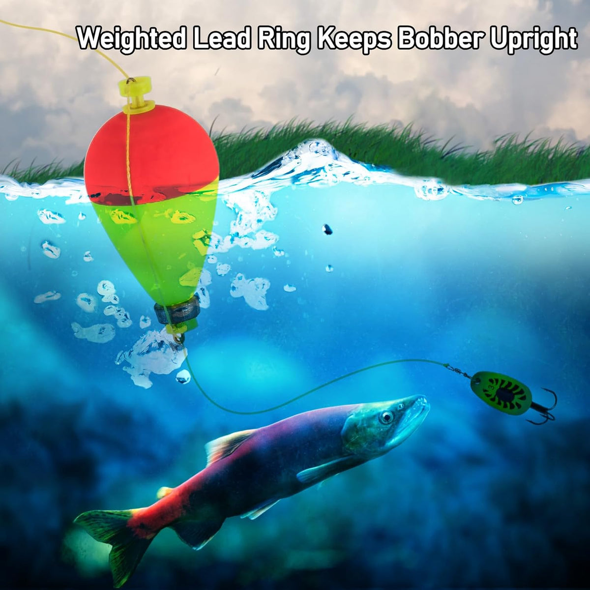 10 Pack Fishing Bobbers Floats, Weighted for Pear Shape EVA Foam Oval Snap-on Floats Corks Floaters Buoys Crappie Bass Panfish Bluegills Trout Yellow&Green 1.6IN - 9/32OZ