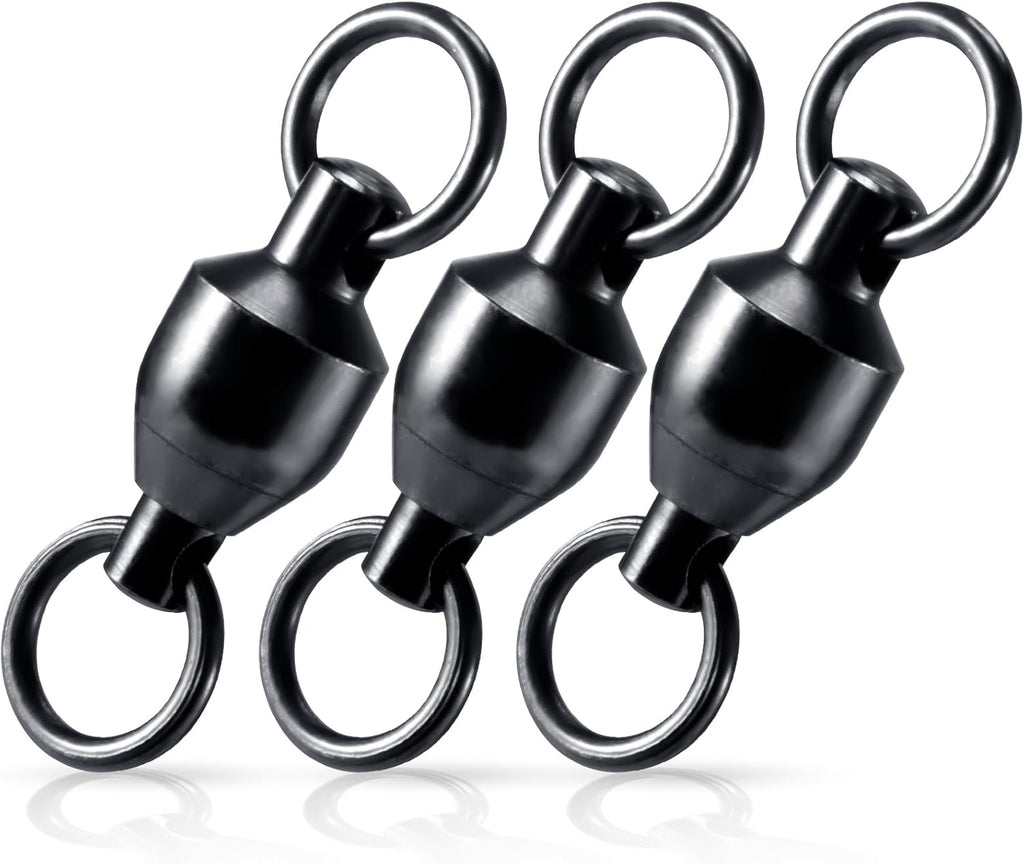 30-Pack Fishing Swivels Ball Bearing Tackle, High Strength Stainless Steel Solid Welded Rings Barrel Swivel Hook Line Connector with Black Nickel Coating Saltwater Freshwater  #0-33LB