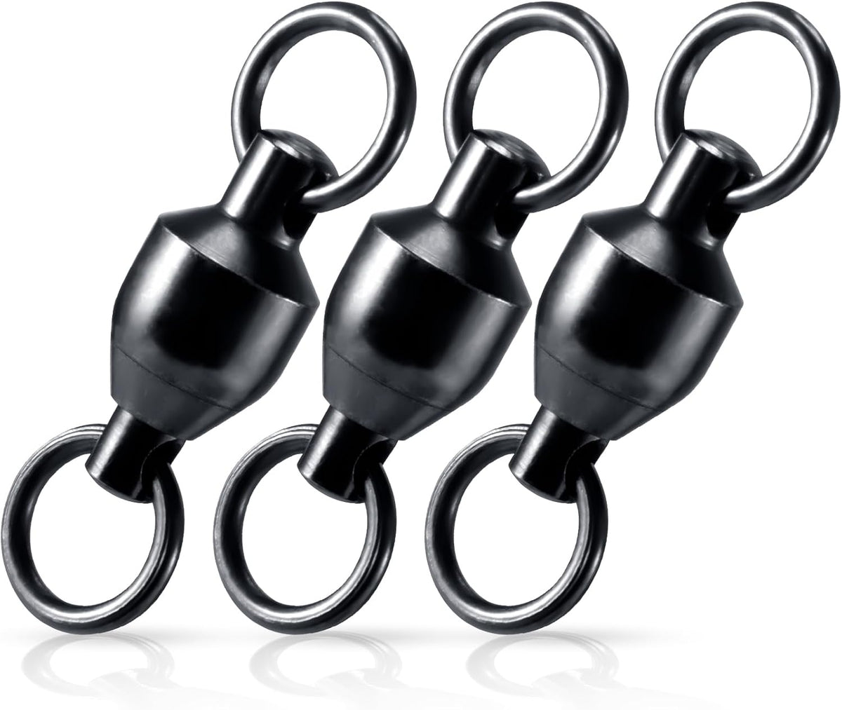 30-Pack Fishing Swivels Ball Bearing Tackle, High Strength Stainless Steel Solid Welded Rings Barrel Swivel Hook Line Connector with Black Nickel Coating Saltwater Freshwater  #0-33LB