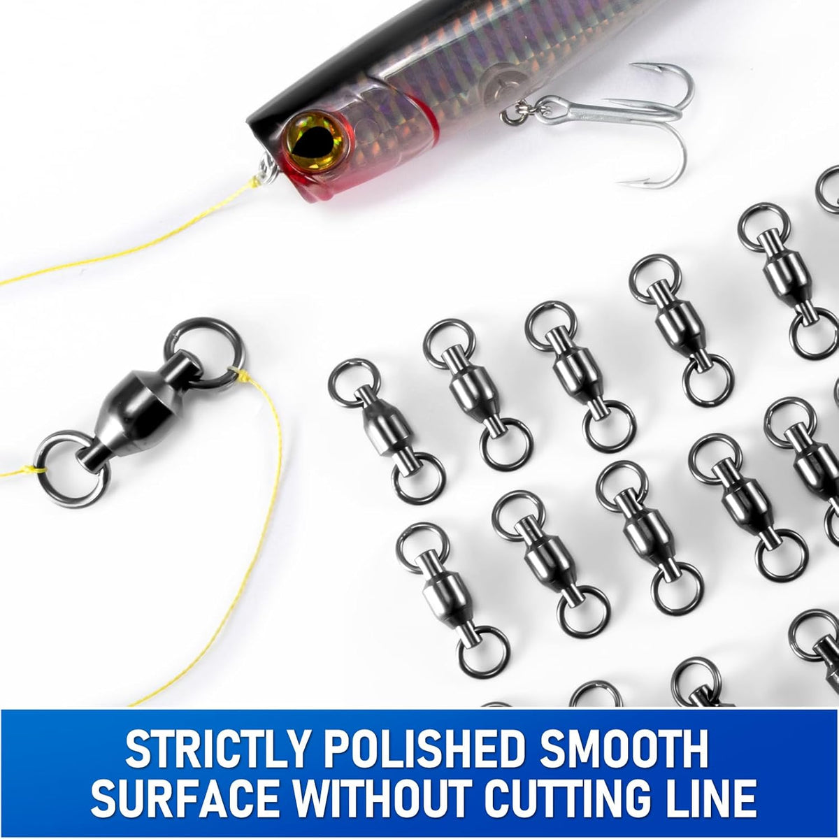 30-Pack Fishing Swivels Ball Bearing Tackle, High Strength Stainless Steel Solid Welded Rings Barrel Swivel Hook Line Connector with Black Nickel Coating Saltwater Freshwater  #0-33LB