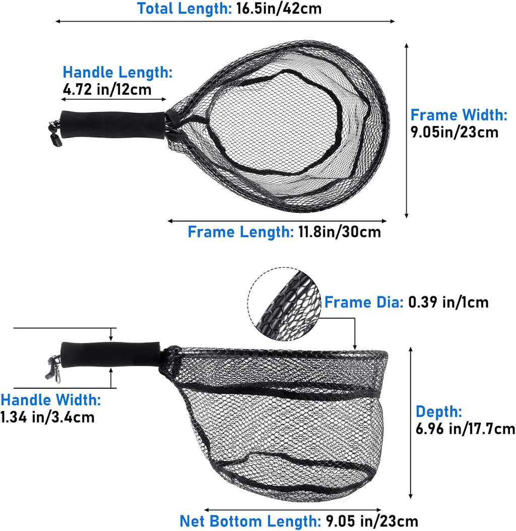Fly Fishing Net with EVA Handle, Ice Landing Nets CNC Aluminum Alloy Frame, Rubber Coated Mesh Trout Kayak for Crappie Bass Sunfish Bulegill Panfish Black
