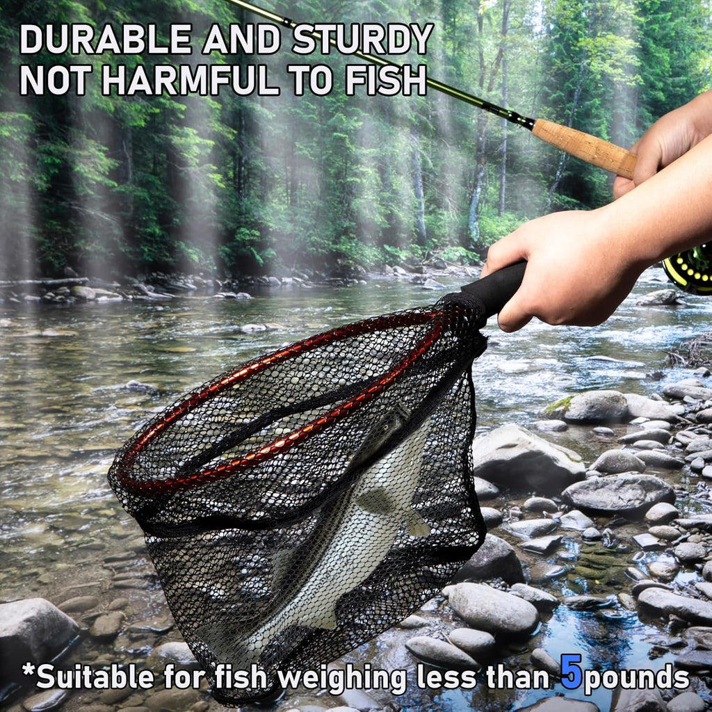 Fly Fishing Net with EVA Handle, Ice Landing Nets CNC Aluminum Alloy Frame, Rubber Coated Mesh Trout Kayak for Crappie Bass Sunfish Bulegill Panfish Black