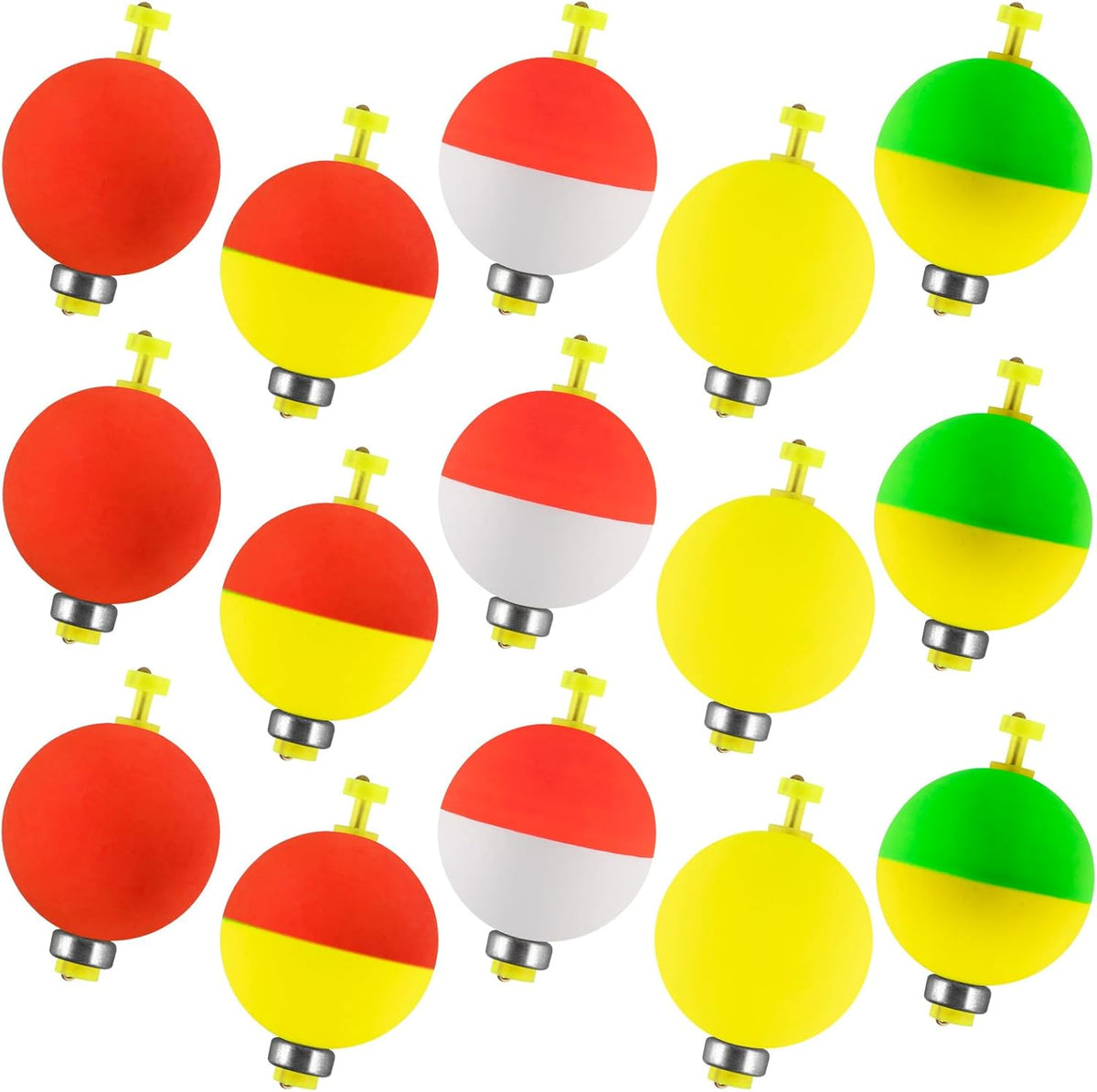15-Pack Fishing Bobbers Floats, Weighted for Ball EVA Foam Snap-on Floats Corks Floaters Buoys Crappie Bass Panfish Bluegills Trout  #S-0.93in-1/8oz
