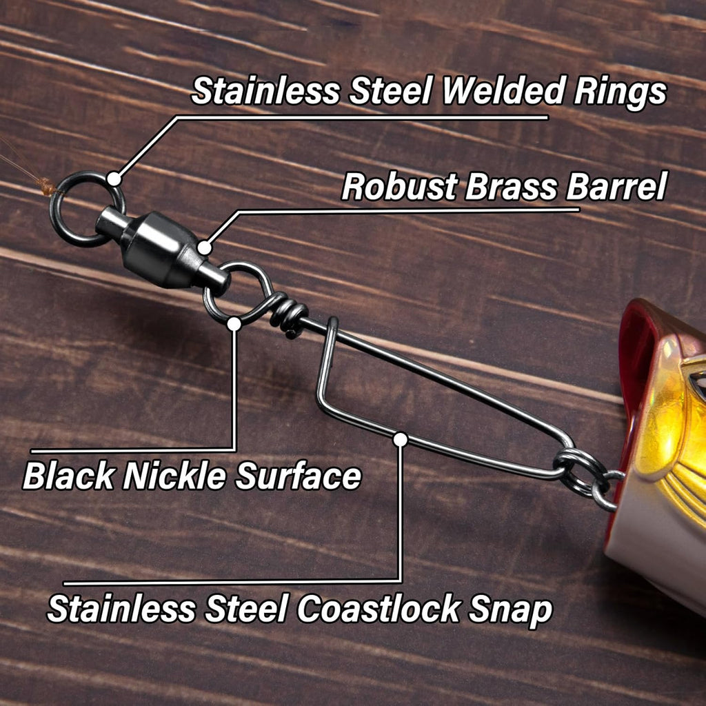 Fishing Snap Swivels, High Strength Ball Bearing Swivel with Stainless Steel Coastlock 26-503LB, Black Nickel Coating Corrosion Resistance Freshwater Saltwater #5-126LB-30pcs