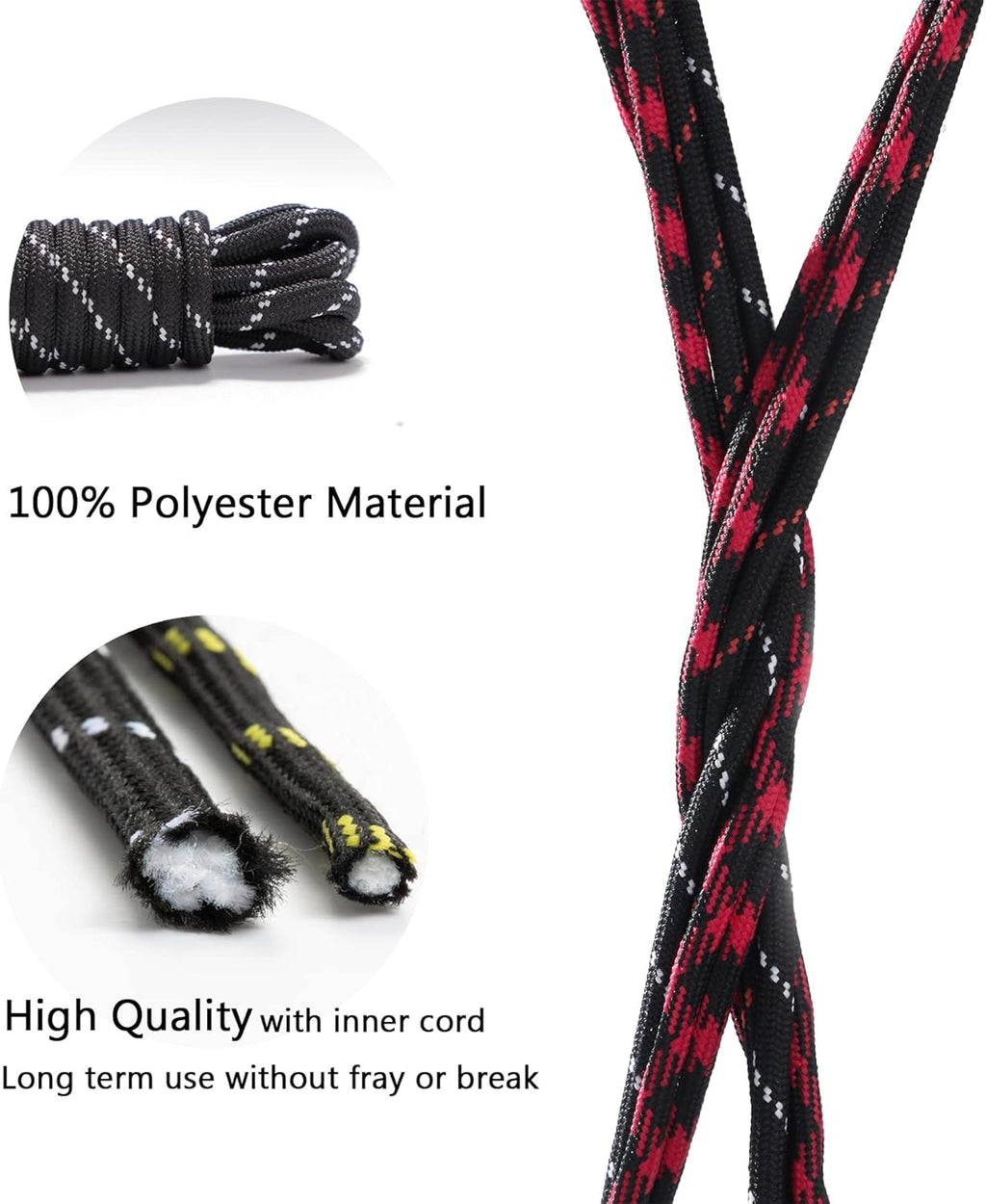 Round Work Boot Laces - Heavy Duty, Thick Replacement for Men, Women, Adults Walking, Hiking, Steel Toe, Safety, Hunting Boots Black/Brown 29" ( 75 cm )