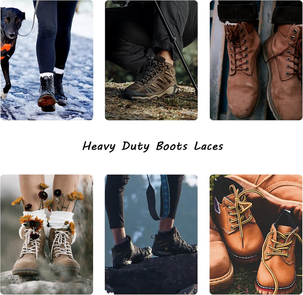 Round Work Boot Laces - Heavy Duty, Thick Replacement for Men, Women, Adults Walking, Hiking, Steel Toe, Safety, Hunting Boots Black/Brown 29" ( 75 cm )