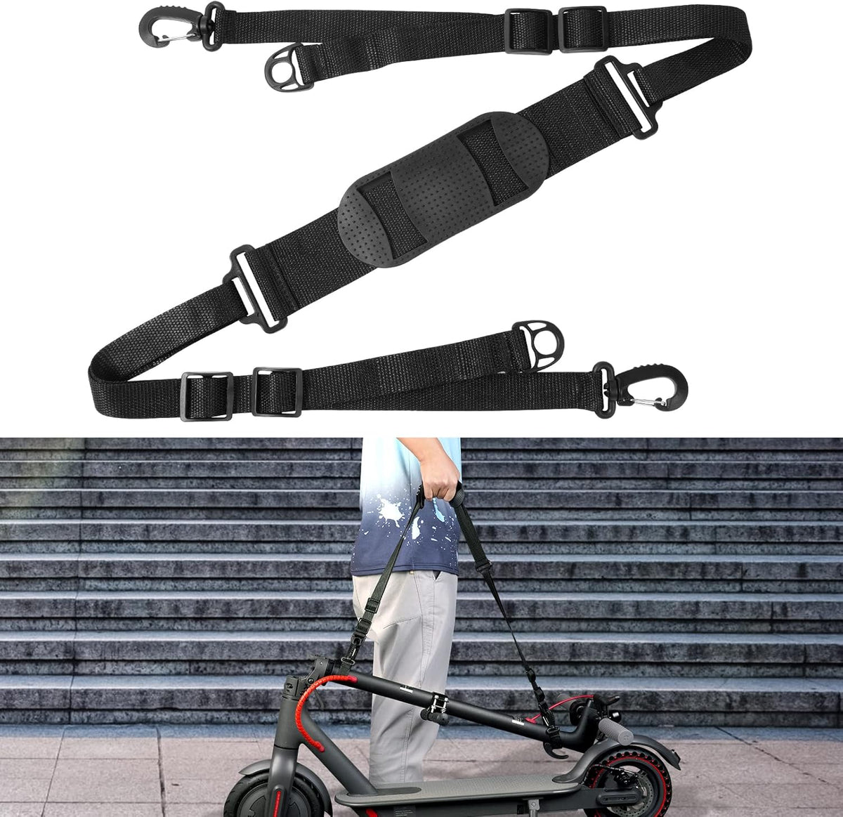 Petluno Accessories for electric scooters, compatible with Xiaomi M365/1S/Pro, scooter carry bag/child handle/ hooks/cable conduit protection/reflective set/shoulder strap/handlebar # 3 Straps