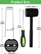 102Pcs 6 Inches Landscape Staples with Gasket Kit. 50Pcs U-Shaped Garden Stakes and Plastic Fixing Gasket, with Pick Hook and Black Hammer. Pins for Tent Turf Weed Barrier Fabric Hose Fence