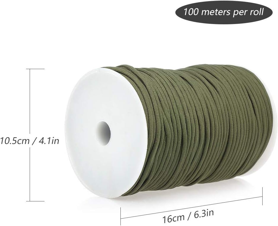 100M Parachute Cord Roll 550 Type Paracord Lanyard Rope 9 Strand Cores Outdoor Tent Hiking Rope Roll Parachute Cord (Army Green)