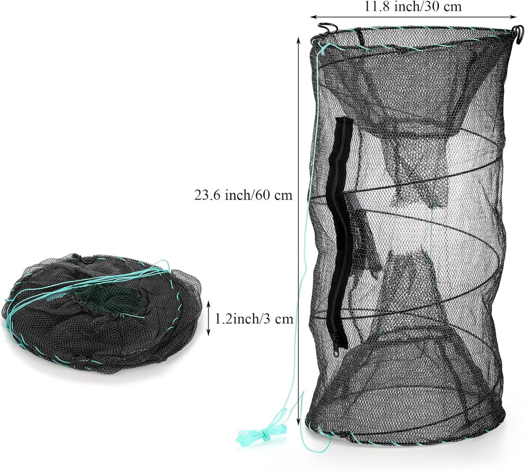 Set of 2 Fishing Bait Trap, Crab Trap Minnow Trap, Crawfish Trap, Collapsible Cast Net, Foldable Fishing Net Trap, Lobster Trap, Portable Folded Fishing Accessories